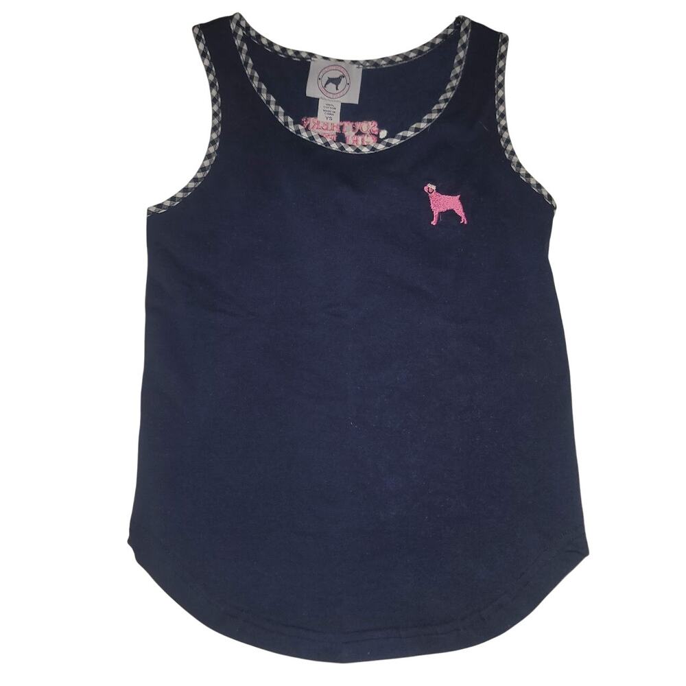 Southern Girl Prep NEW Sleeveless tank Shirt Cotton YOUTH SMALL dark blue plaid